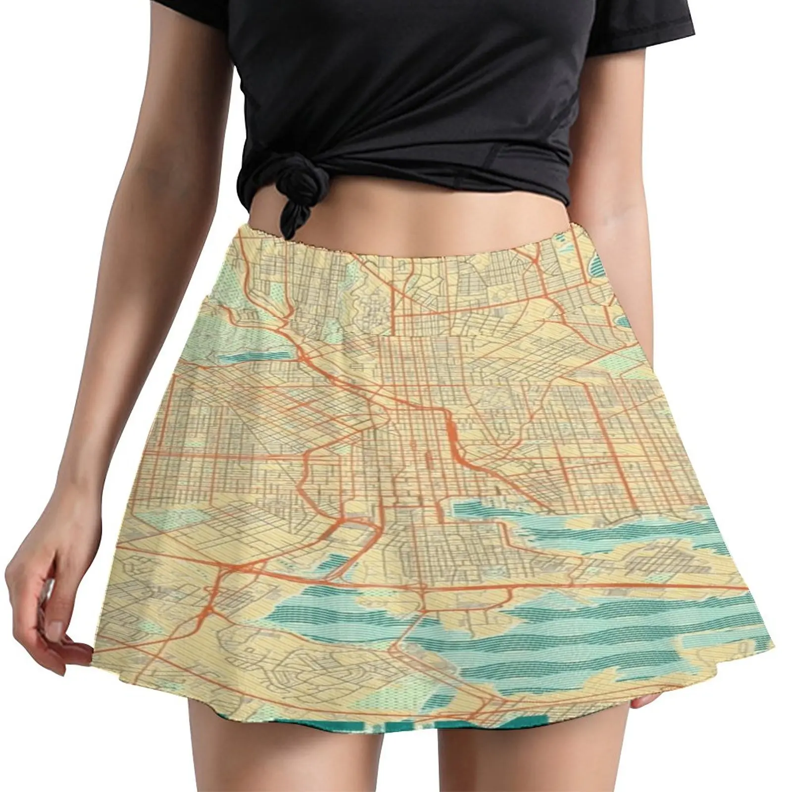 

Baltimore Map Skirt Ladies Vintage Maps Retro Mini Skirts Summer Harajuku Elastic Waist Print Oversized Casual A-line Skirt