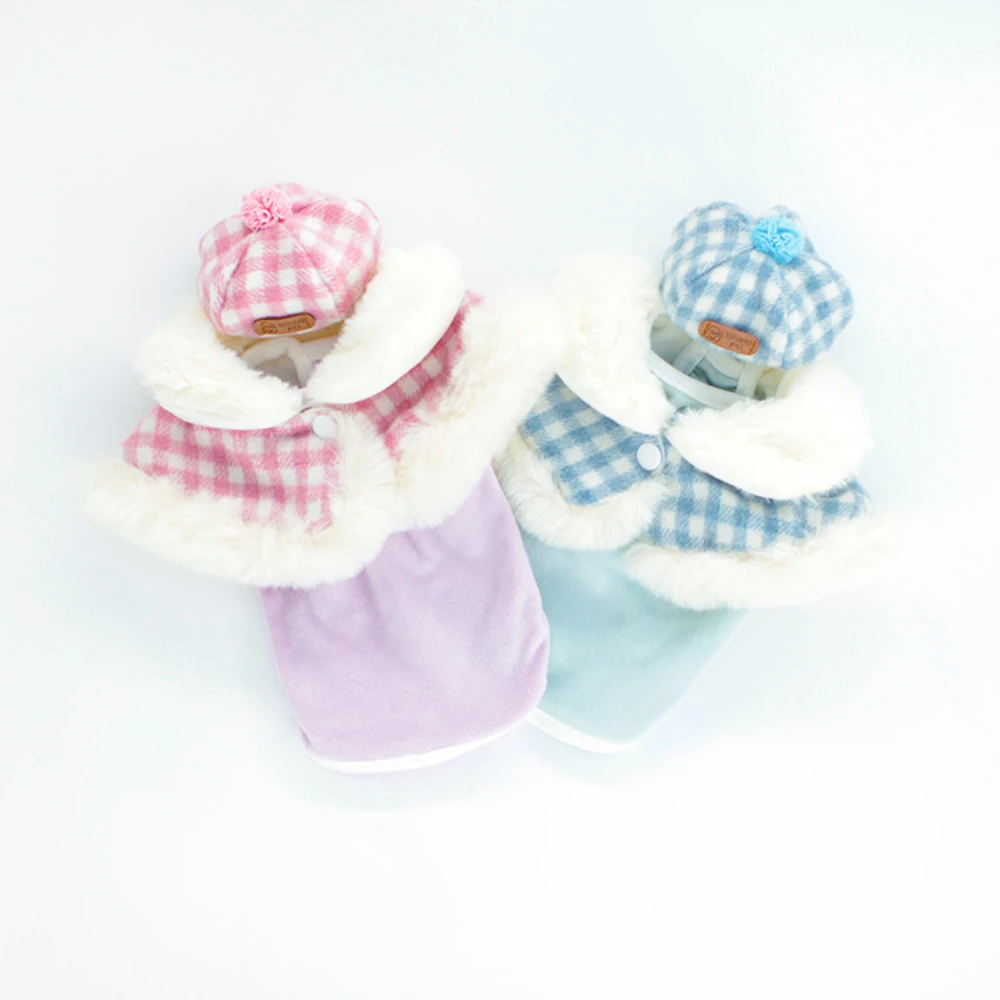 

Pet Clothes Autumn Winter Wool Cloak Cat Fashion Plaid Sweater Small Dog Warm Sweet Hat Puppy Cute Thick Coat Bulldog Yorkshire