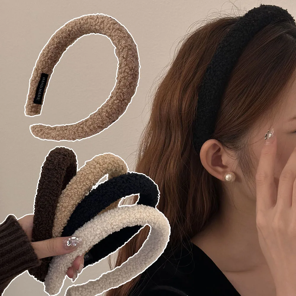 

Thick Sponge Hairbands Hair Accessories Lamb Wool Headband Solid Color Fluffy Hair Hoop Plush High Skull Top Head Hoop DIY 1PCS