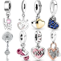 pendants necklace charms pandora wrist band bracelet beads diy jewelry for women letter heart key love silver plated