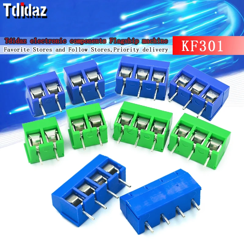 

KF301 Screw PCB Blue/Green Terminal Block Connector 5.0mm Pitch Straight 2P/3P/4P Splicable Plug-in Terminal Kit