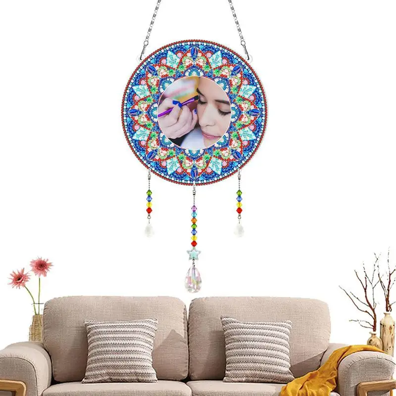 

Diamond Art Wind Chime Hanging Mirror Wall Art Decorative Ornaments For Cosmetic Room Decoration Christmas Gift For Friends
