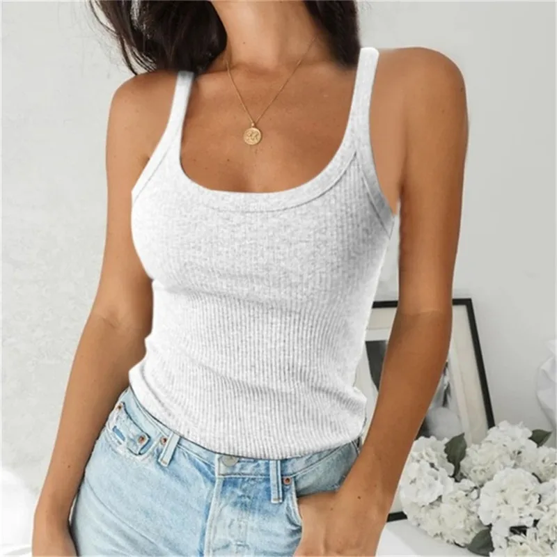 

New Female Vest Summer Fashion O Neck Knitted Sleeveless Top Sexy Basic Strapless Ribbed T Shirt