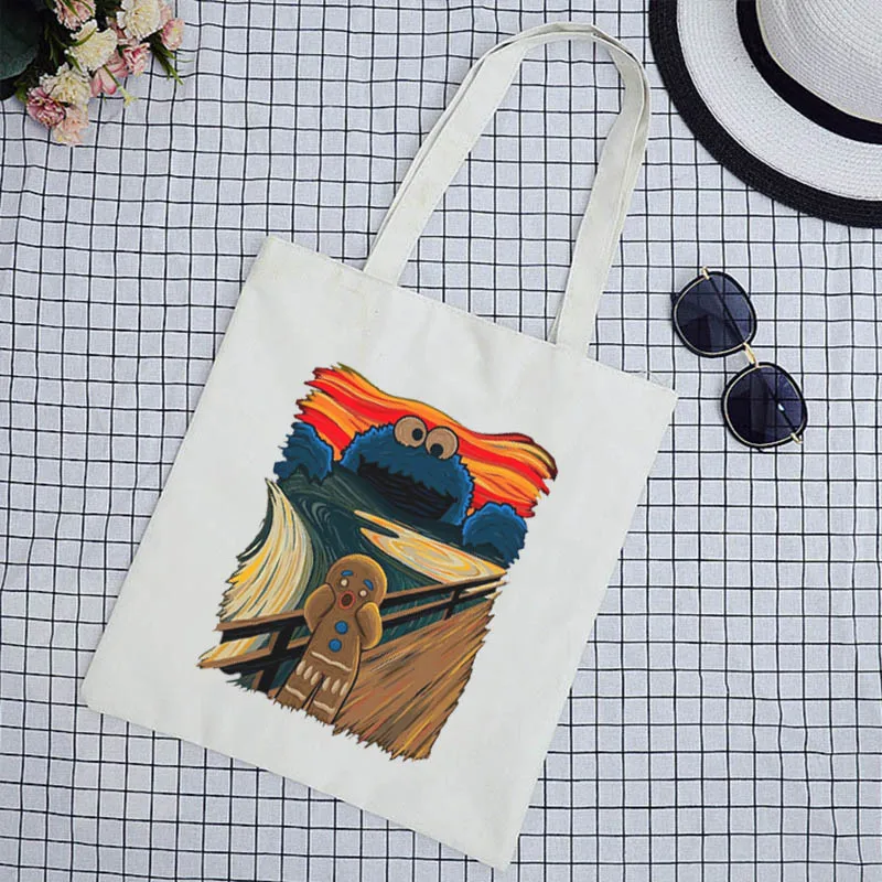 

Женская Холщовая Сумка через плечо, милый модный саквояж с мультяшным рисунком, вместительная красивая сумочка на плечо в стиле панк