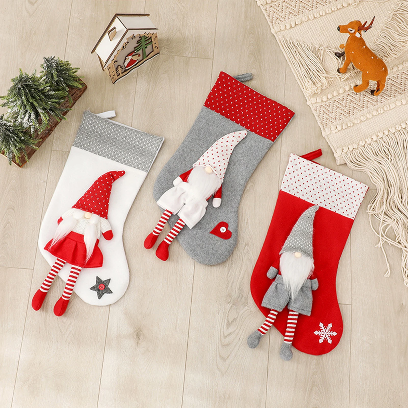 

Christmas Stockings Polka Dot Xmas Gnome Socks Fireplace Hanging for Xmas Holiday Decoration NIN668