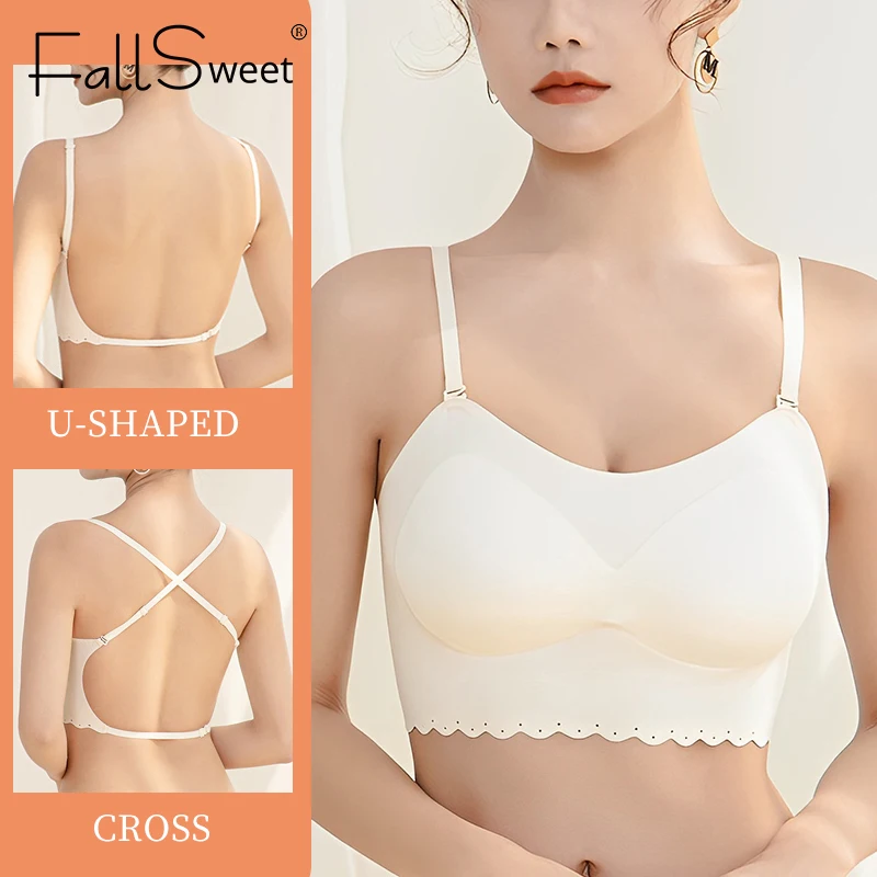 

Женский бюстгальтер пуш-ап FallSweet, бесшовный бюстгальтер без косточек с открытой спиной и глубоким вырезом на спине, нижнее белье