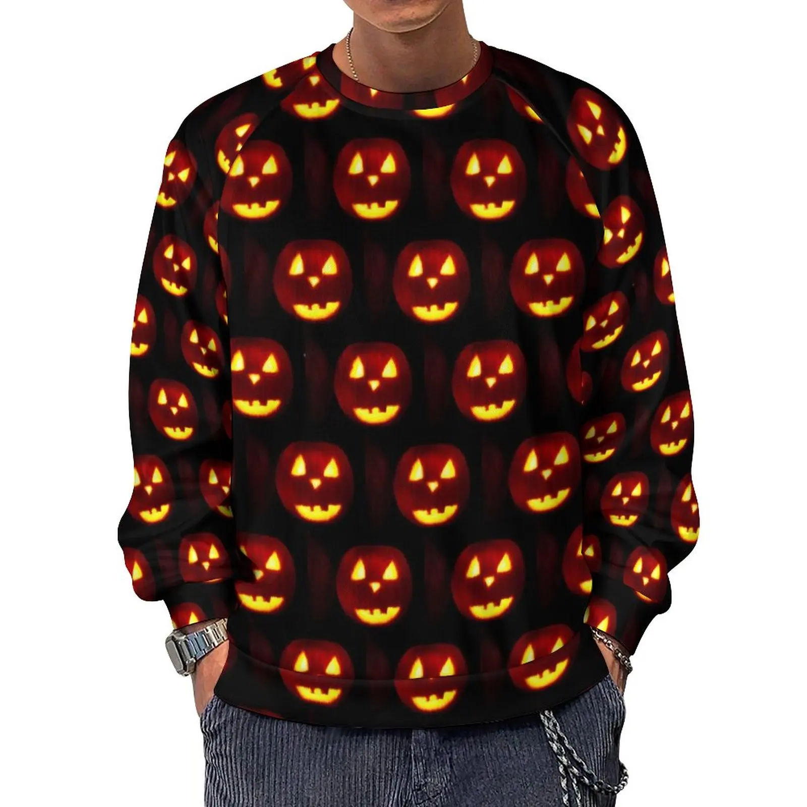 

Pumpkin Print Casual Sweatshirts Traditional Halloween Aesthetic O Neck Hoodies Spring Long Sleeve Classic Oversize Hoodie Gift