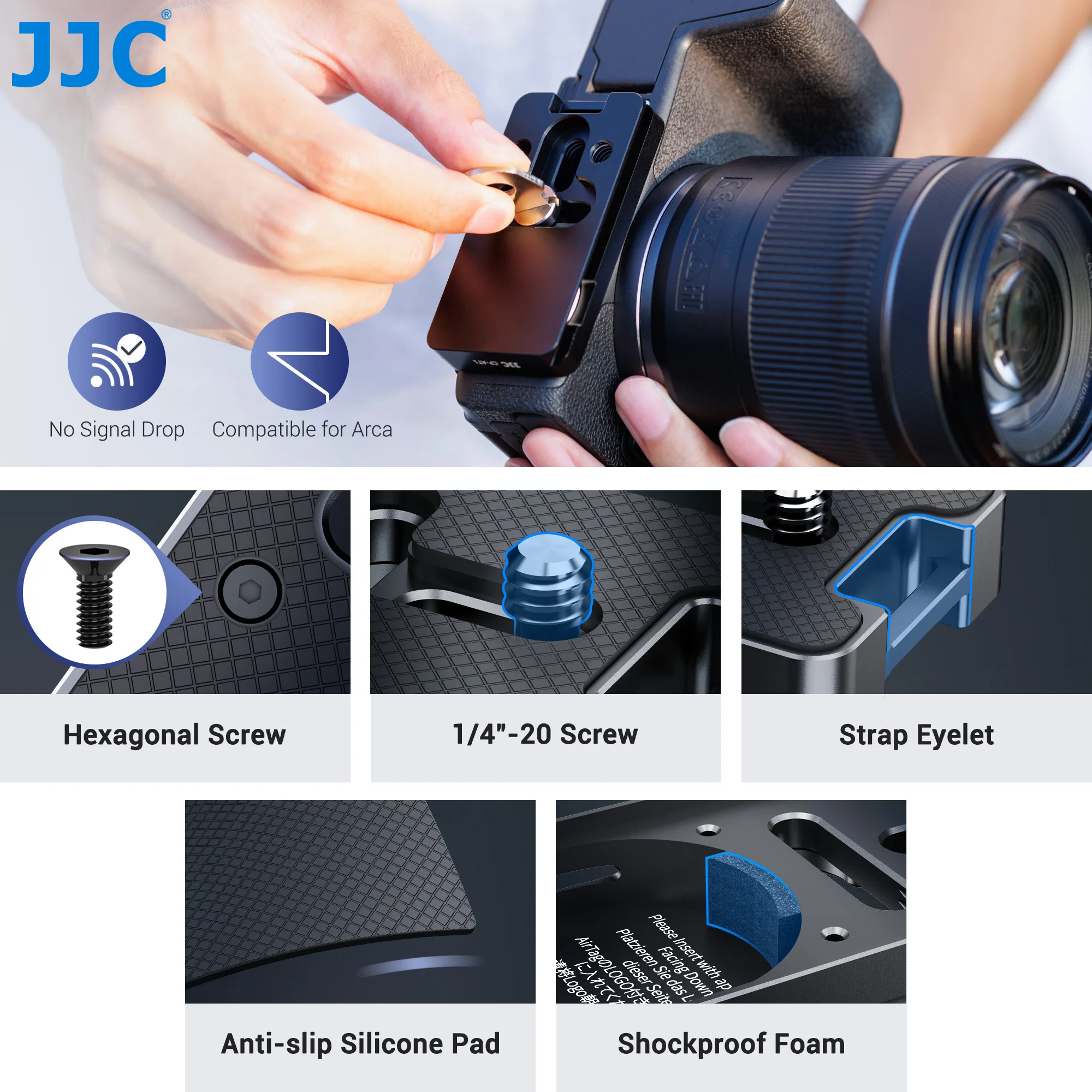 Быстросъемная монтажная пластина JJC AirTag Arca-Type для Sony/Canon/Nikion/Olympu