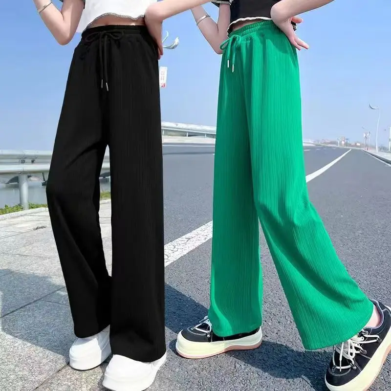 Girls Summer Wide-leg Pants Children Casual Trousers Kids Loose High Waist Pants Teenage Girls Clothing