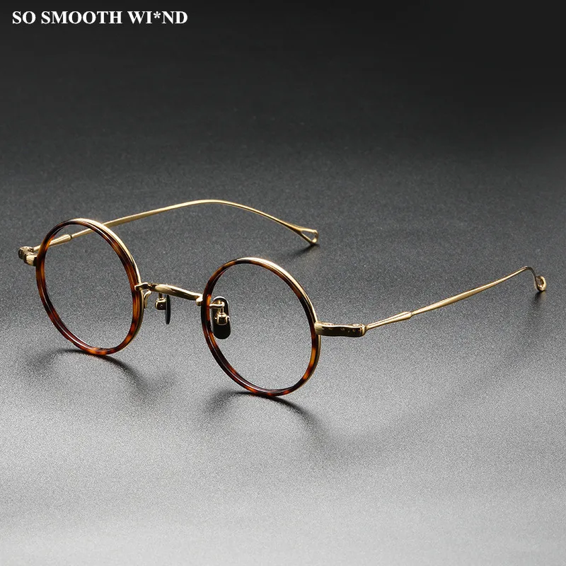 Japanese Brand Retro Round Pure Titanium Glasses Frame Men Women Prescription Anti Blue Light Eyeglasses Optical Myopia Eyewear