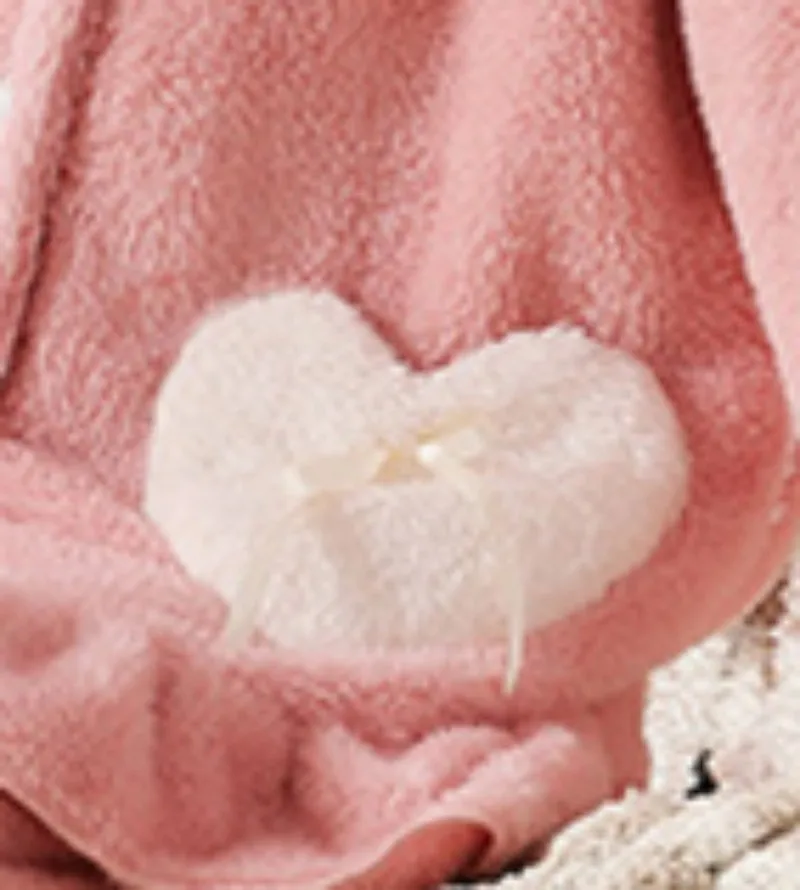 Girl's Winter Warm Plush Pajama Suit Length To The Ankle Polyester Comfortable White Pink Animal Leisure Wear With Two Long Ear