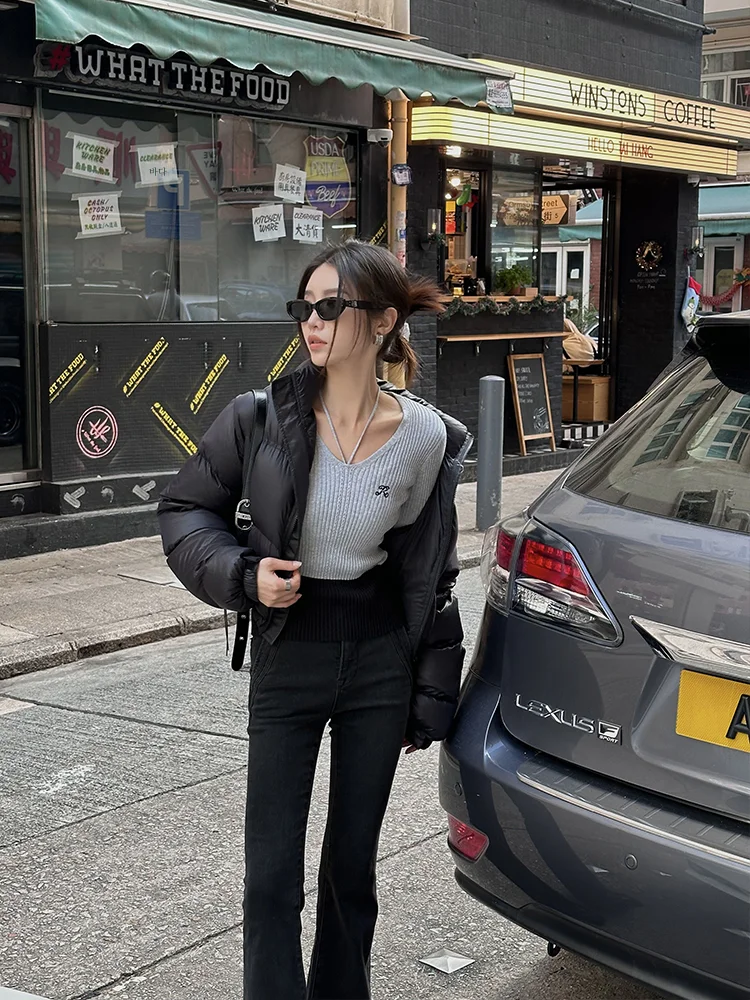 ZQ Ziqing весенне-осенний облегающий свитер с v-образным вырезом для похудения