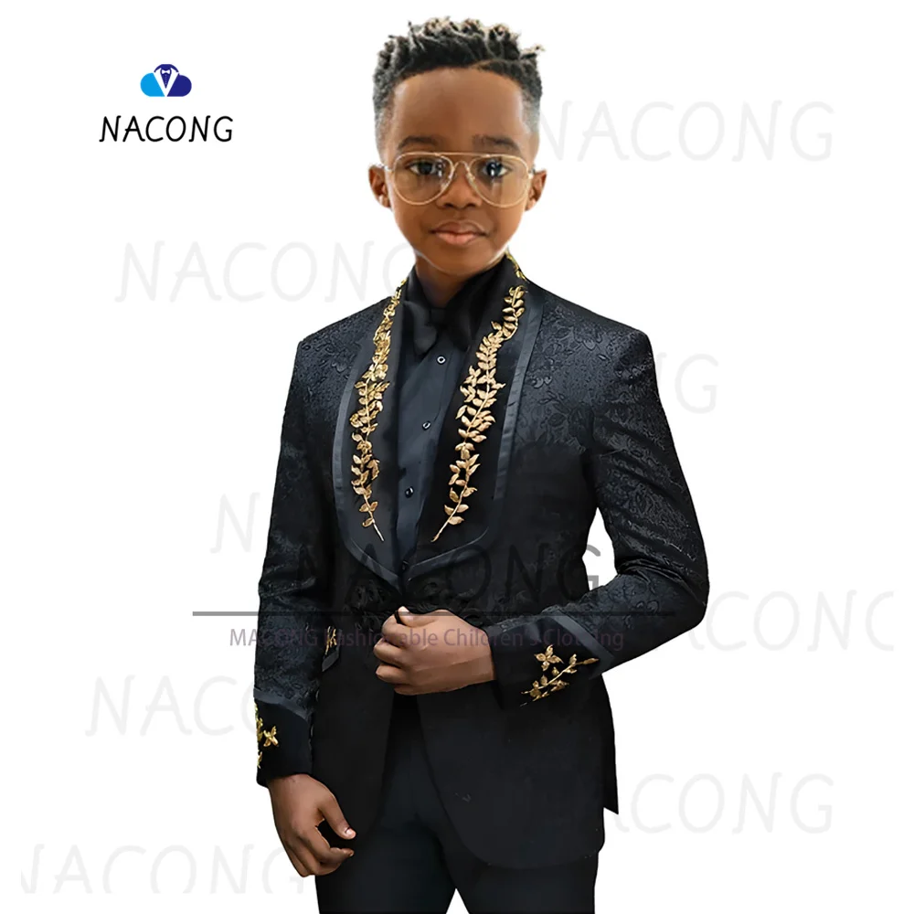 Классический жаккардовый смокинг для мальчиков с вышивкой свадебных торжеств и