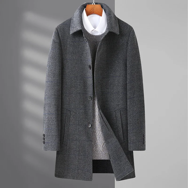 Мужской двухсторонний твидовый Тренч большого размера мужской шерстяной топ