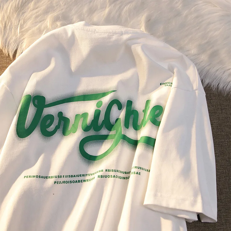 

Летняя новая трендовая футболка в гонконгском стиле, женские индивидуальные свободные простые женские футболки с коротким рукавом и букве...