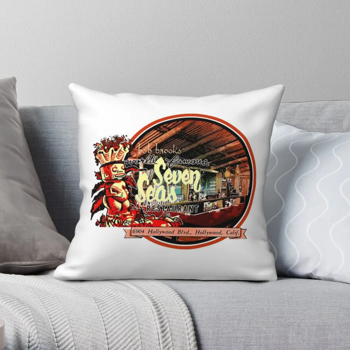 

Seas Restaurant Tiki Bar Square Pillowcase Polyester Linen Velvet Creative Zip Decorative Pillow Case Car Cushion Cover 45x45
