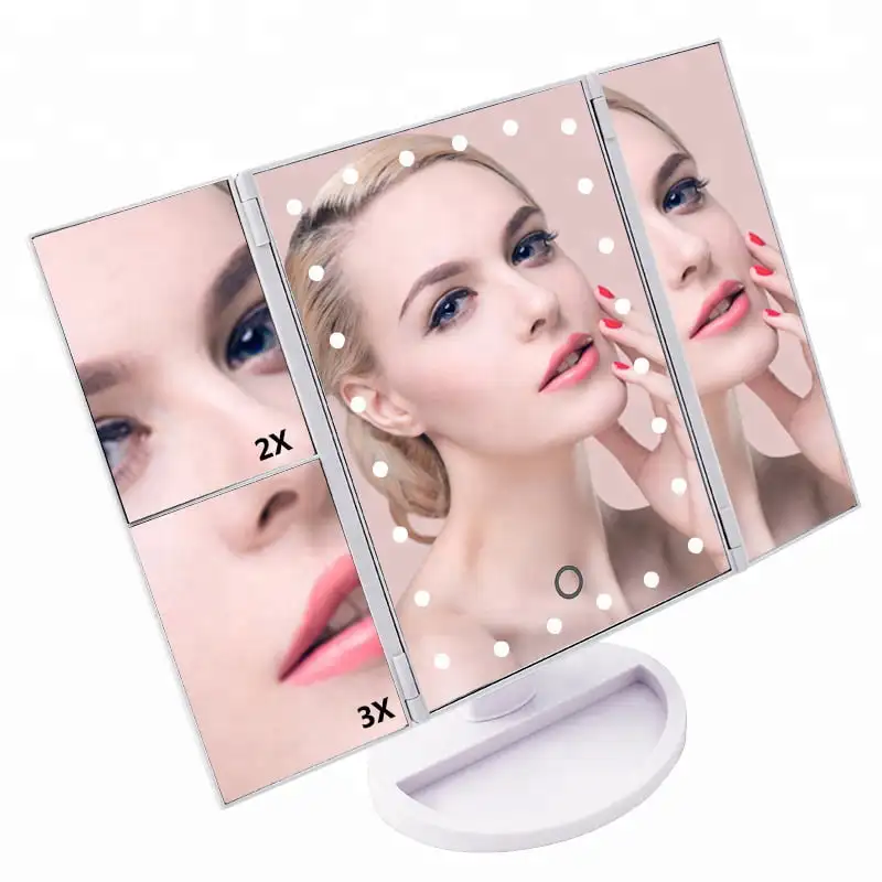 

Mirror Vanity Mirror with Lights, 1X2X 3X Magnification, Touch Screen Switch, Dual Power Supply, Portable Trifold Makeup Mirror