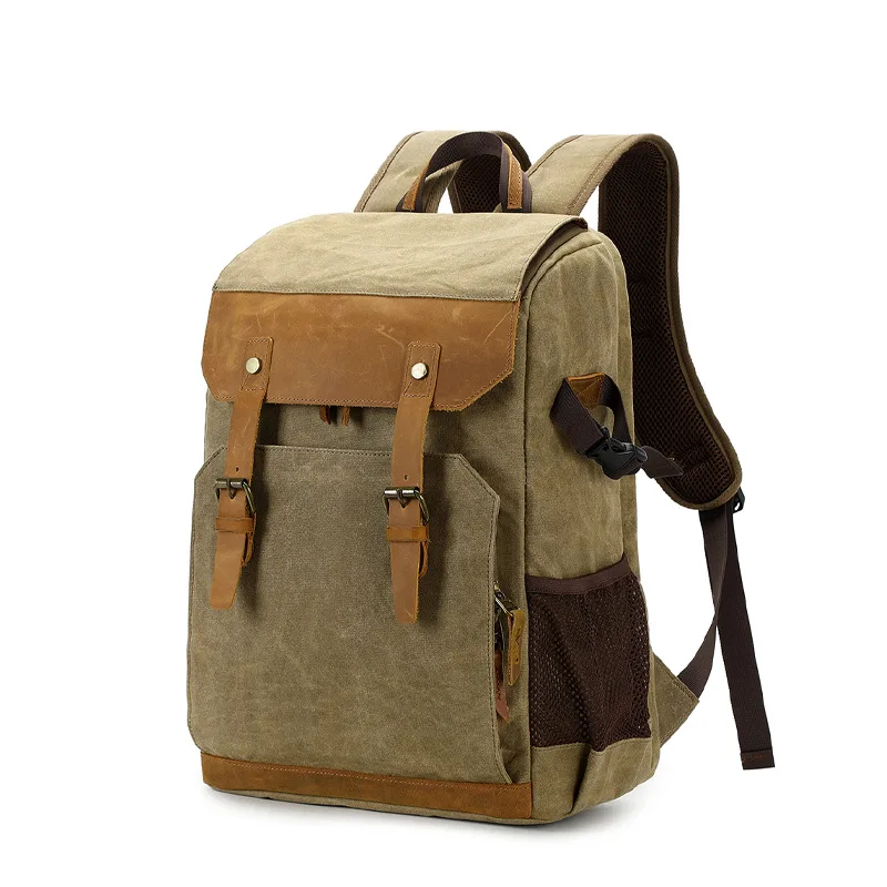 Vintage Waterproof Batik Canvas Genuine Leather Photography Backpack Multifunctional SLR Outdoor SLR Camera Bag