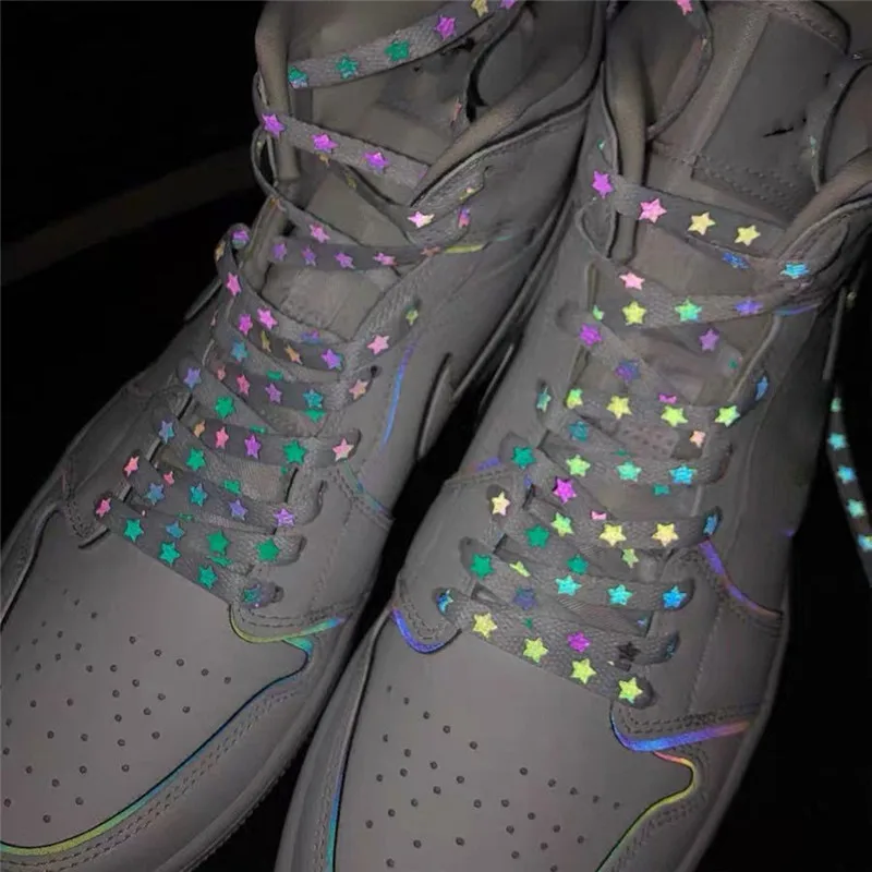 

New Holographic Reflective Star Shoelaces Double-sided Reflective High-bright Luminous Flat Laces Sneakers ShoeLaces Strings
