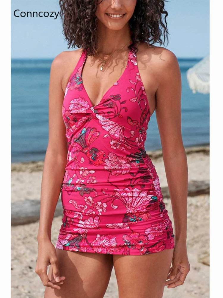 

European and American Swimsuit Pleated Skirt Type Hip-covering Halter Vest Ladies One-piece Swimsuit Sexy Bikinis 2022 Mujer