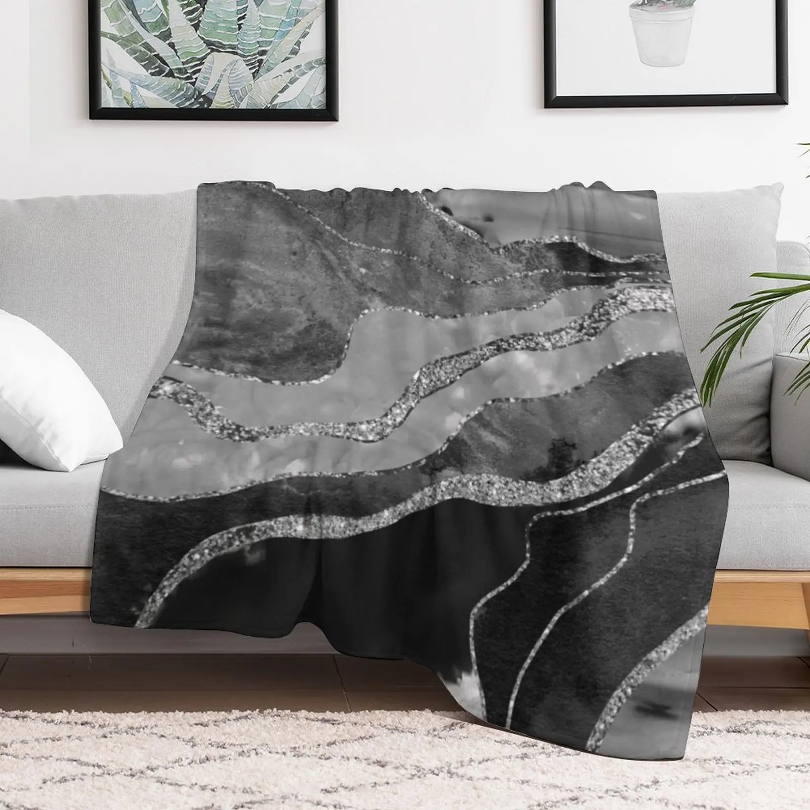 Серый черный белый мраморный агат серебряный блестящий гламур # 1 (искусственный