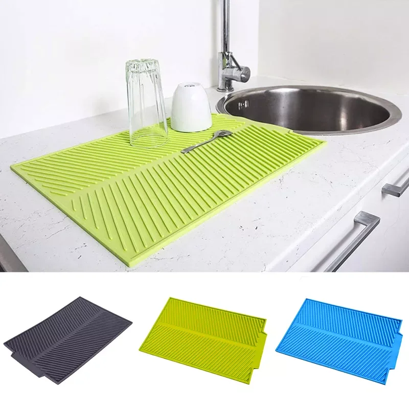 

NEW Silicone Dish Drying Mat Folding Draining Mat Square Tableware Cushion Pad Drying Dishes Pad Heat Resistant Non-slip Placema