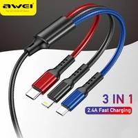 awei 3 in 1 usb c cable for iphone 11 pro 11 charger cable micro usb type c cable for macbook pro for huawei samsung xiaomi