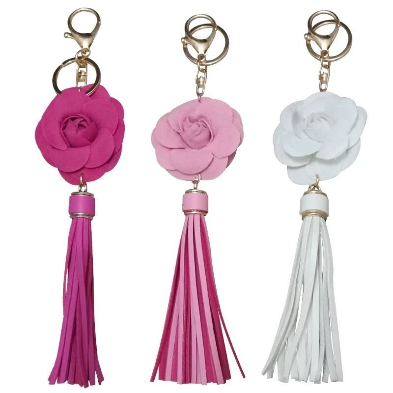 

Camellia Keychains Camellia Bag Pendant Keyrings Flower Keychains Cloth and Alloy Material Keys Rings Women Girl Keyring
