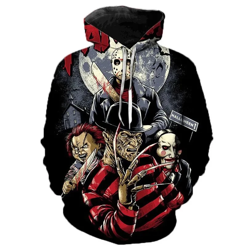 

Horrible Fashion Horror Movie Men Women Black Hoodie Sweatshirts Halloween Michael Myers 3D Printed Pullover Oversized Tracksui