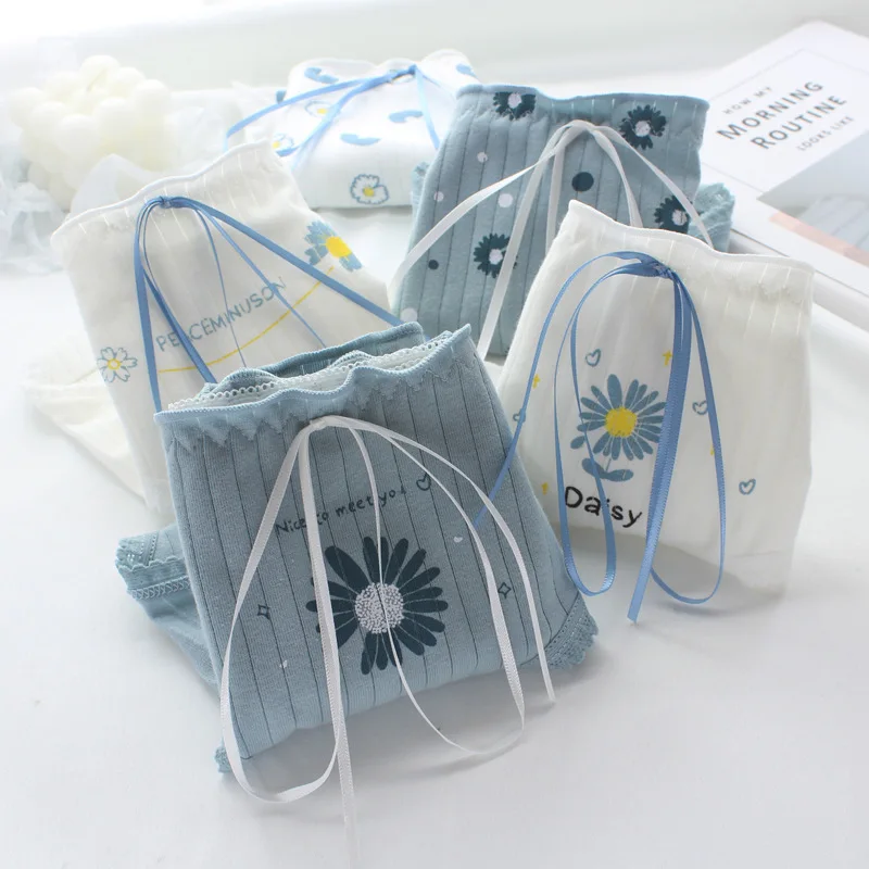 

Women's Cotton Underwear Sexy Lace Panties Girls Fashion Bow Comfort Briefs Mid Waist Seamless Underpants Female Lingerie