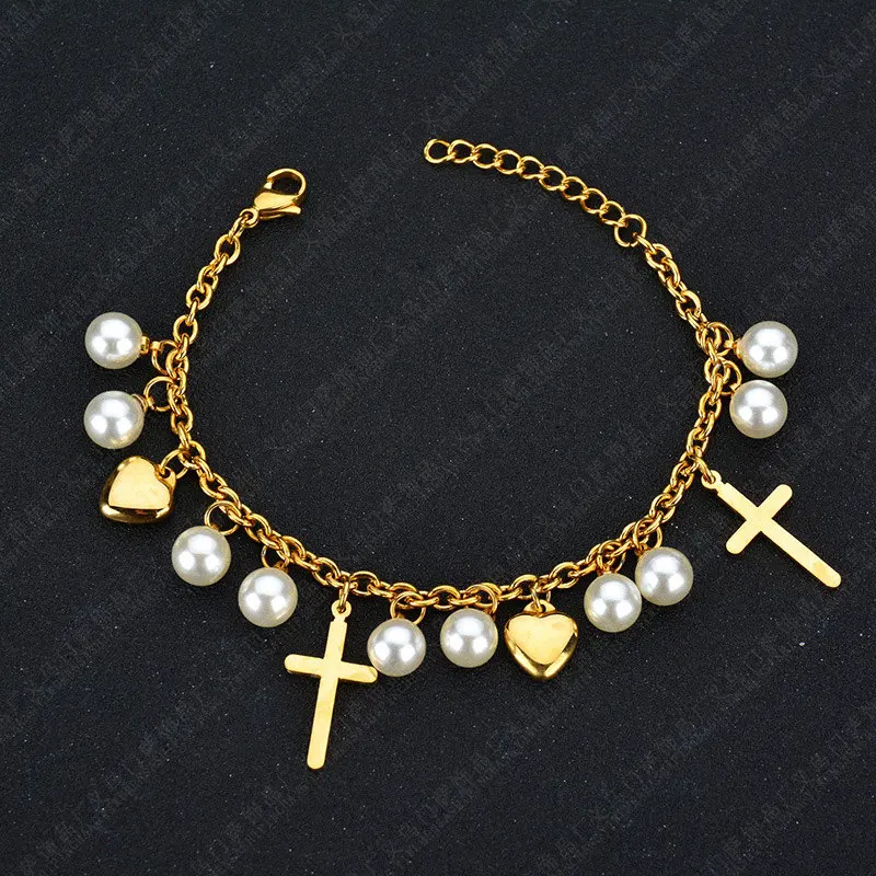 

European And American Retro Cross Mix Match Love Pearl Women's Bracelet Simple Bohemian Bangle Jewelry Manufacturers Wholesale