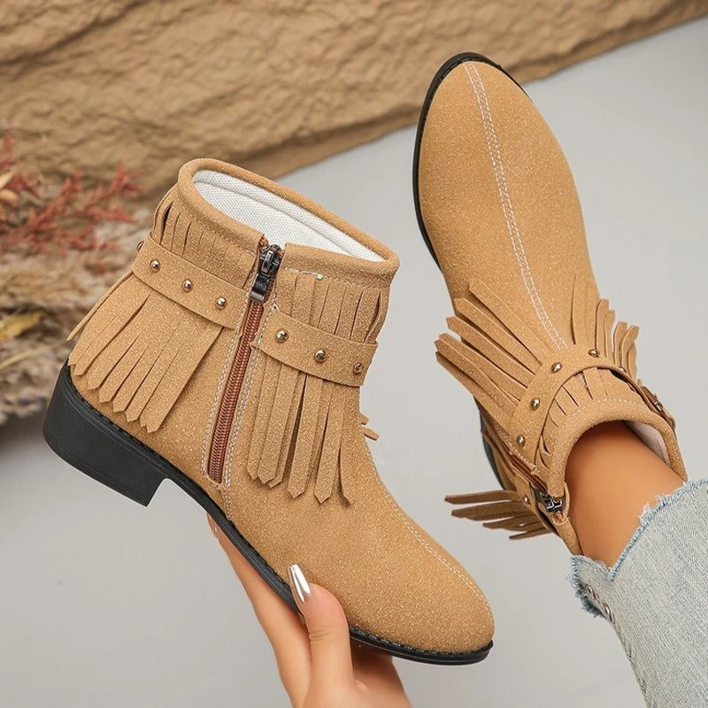 Desigenr/женские ботильоны с бахромой обувь на массивном кожаном каблуке острым