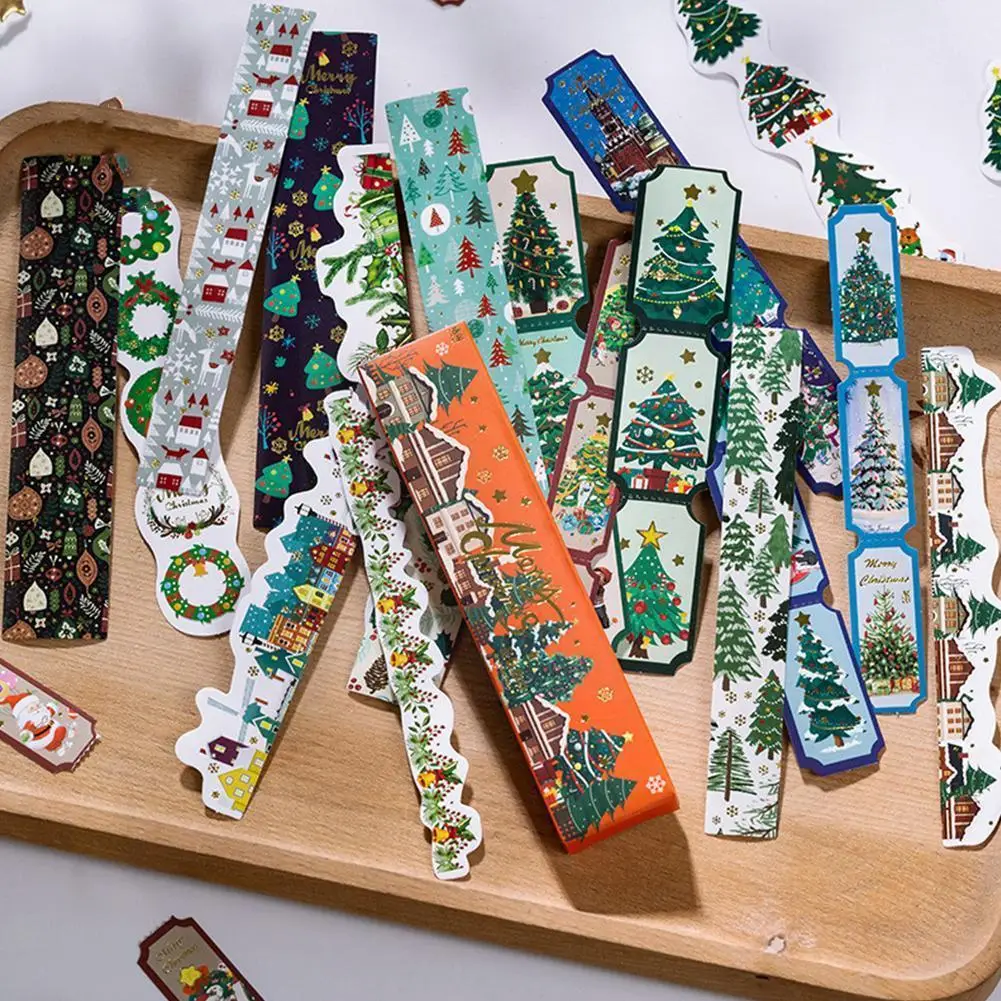 

Long Boxed Stickers Christmas Story Series Hot Stamping Material Hand Stickers Holiday 6 Diy Account Decoration Styles T9q0