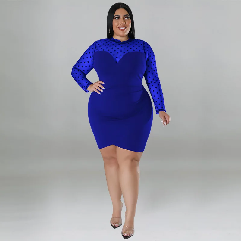 Plus Size Dresses Long Sleeve O-Neck Sheath Above Knee Mini Full All Season Solid Stand Party Dresses Evening Dresses Slim