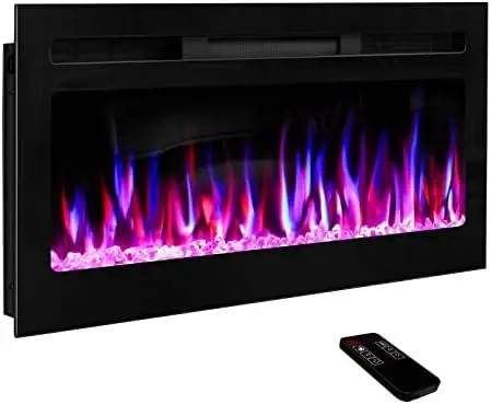 

Inch Fireplace, Mounted Fireplace Inserts, Recessed Fireplace Heater, Mirrored Fireplace with Adjustable Flame Colors, Bracke