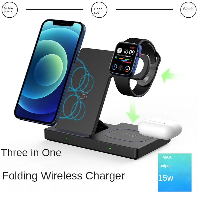 

Three-in-one Wireless Charger Foldable Fast Charging Bracket Suitable for Huawei Apple 12 Mobile Phone Headset Watch Universal