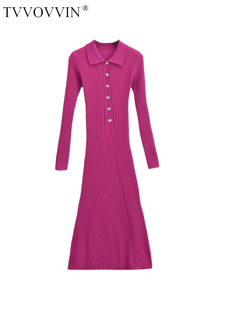 

Облегающее однобортное вязаное платье тввовина с тонким лацканом и длинным рукавом, длинные платья, свитер-поло с воротником 8BRT