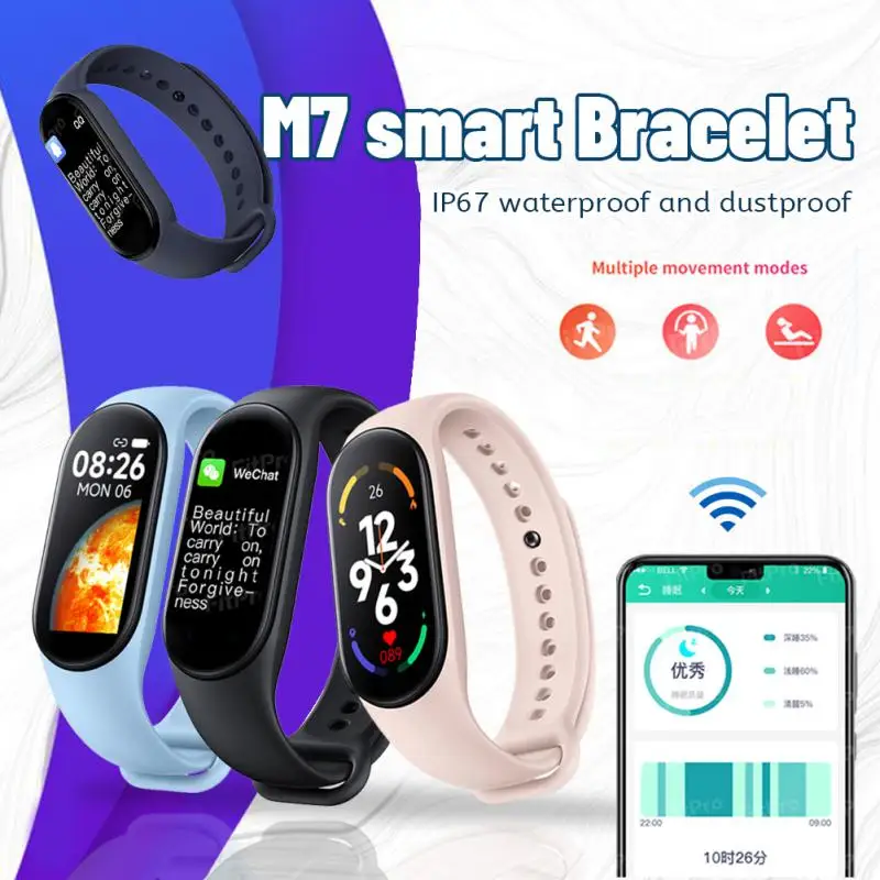 

M7 Smart Watch HD Large Screen Heart Rate Blood Pressure Blood Oxygen Waterproof Dynamic Dial Wristbands Wearable Devices