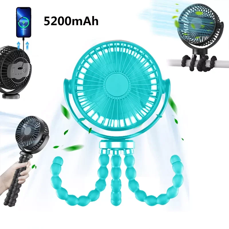 

NEW2023 Outdoor Portable Neck Fan Hand Fan Stroller Fan USB Or 5200mAh Battery Powered Fold Mini Fan Fan Ventilateur Portable
