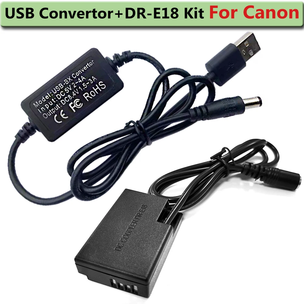 

USB-кабель для преобразователя + искусственная аккумуляторная батарея для Canon EOS Rebel T7i T6i T8i SL2 750D 760D 8000D T6s KISS X8i 77D 200D 9000D