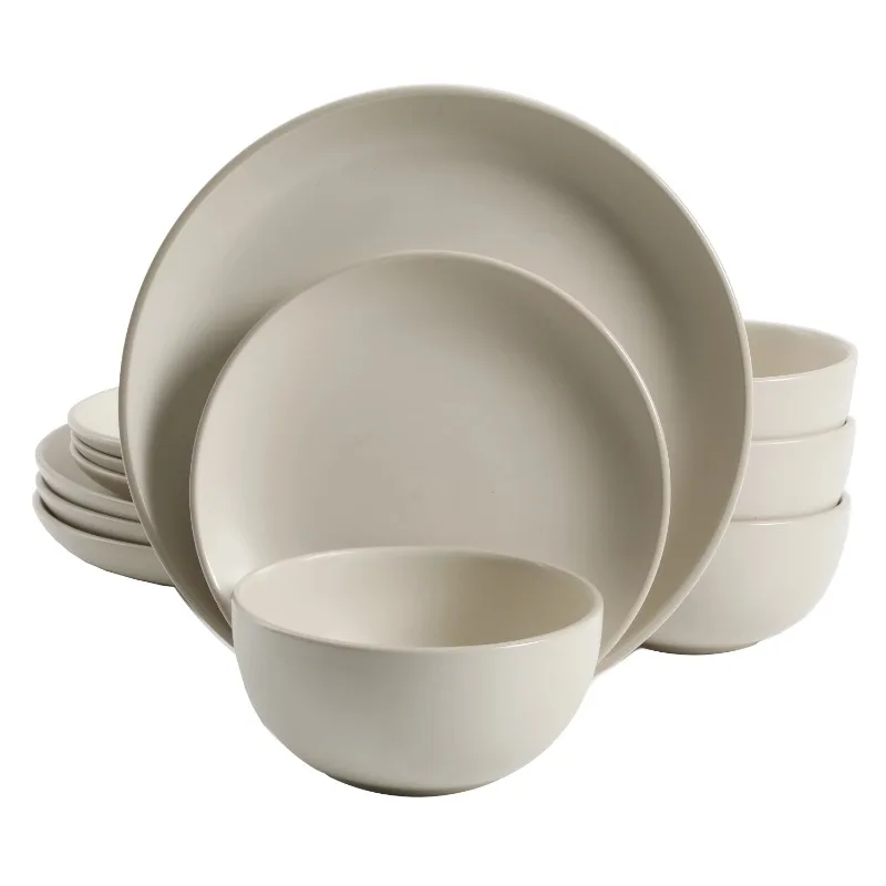 

Better Homes & Gardens Zuri Matte 12-Piece Dinnerware Set,Beige/Black/Blue/Gray/Green