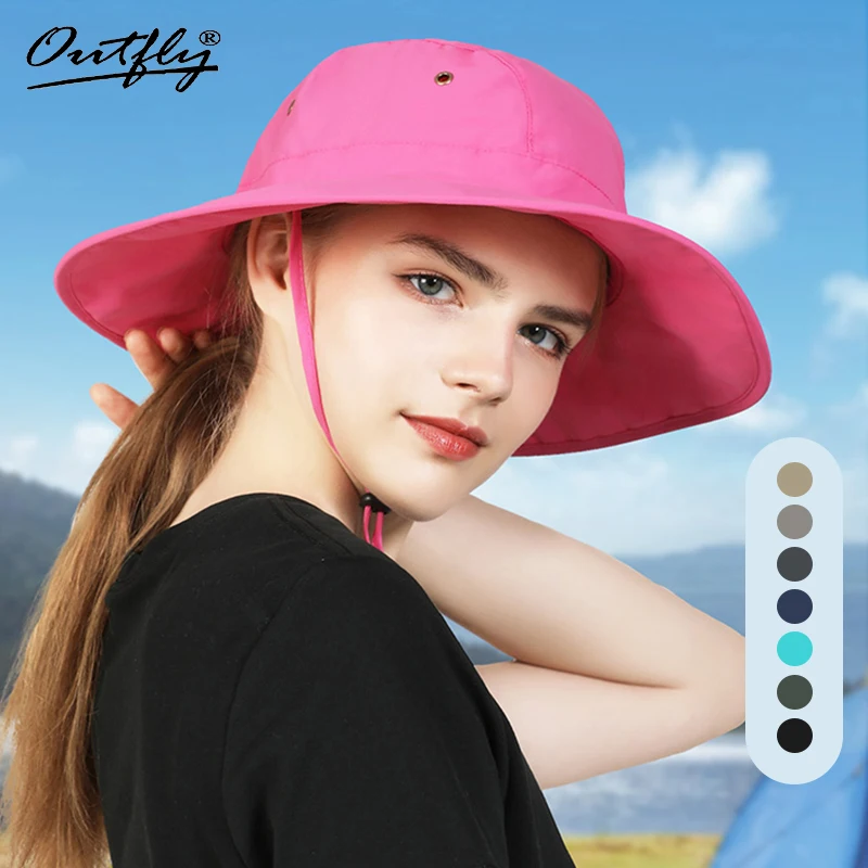 

Summer Waterproof Bucket Hat Women's Folding Breathable Sun Hat With Windproof Rope Outdoor Wide Brim Hiking Fishing Man Hat