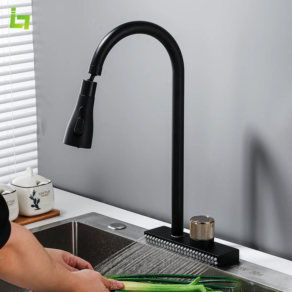 Big Waterfall Grey Kitchen Faucet Cold Hot Brass Single Hole