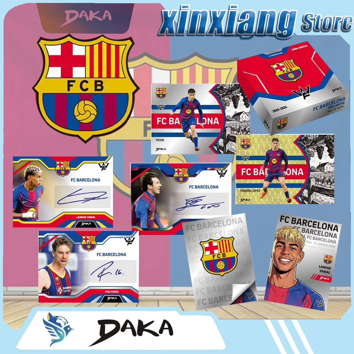 Фото НОВИНКА: Оригинальная коллекционная карточка серии финальных свистков Daka FC Barcelona 2026 года с автографами Ямаля, Месси, Роналду – подарки, футбольная атрибутика №1