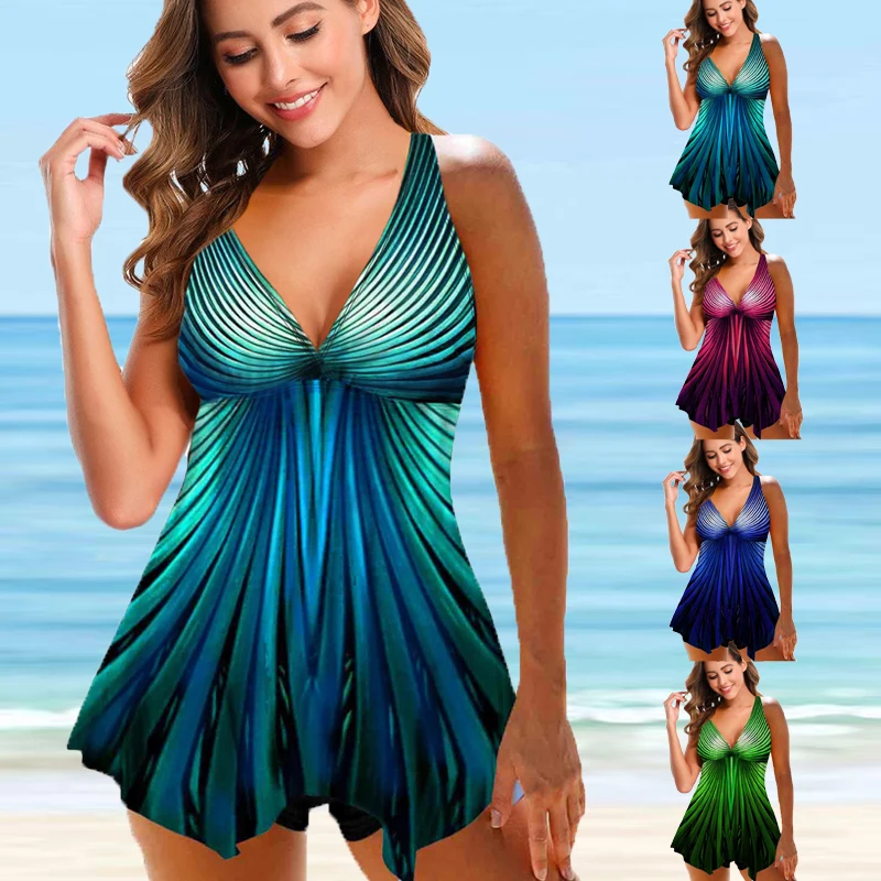 Women Beachwear Swim Tankini Monokini Swimwear Bathing Suit Two Pieces Swimsuits Large Tankinis Printed Beach Summer Swimdress