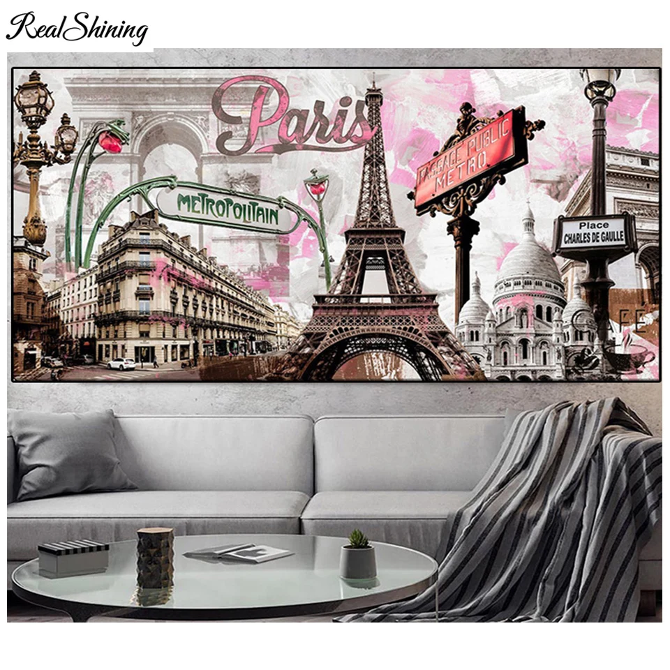 

Французская романтическая алмазная живопись «Город», алмазная 5D Вышивка, мозаика с изображением розовой Парижской башни, ландшафта, украше...