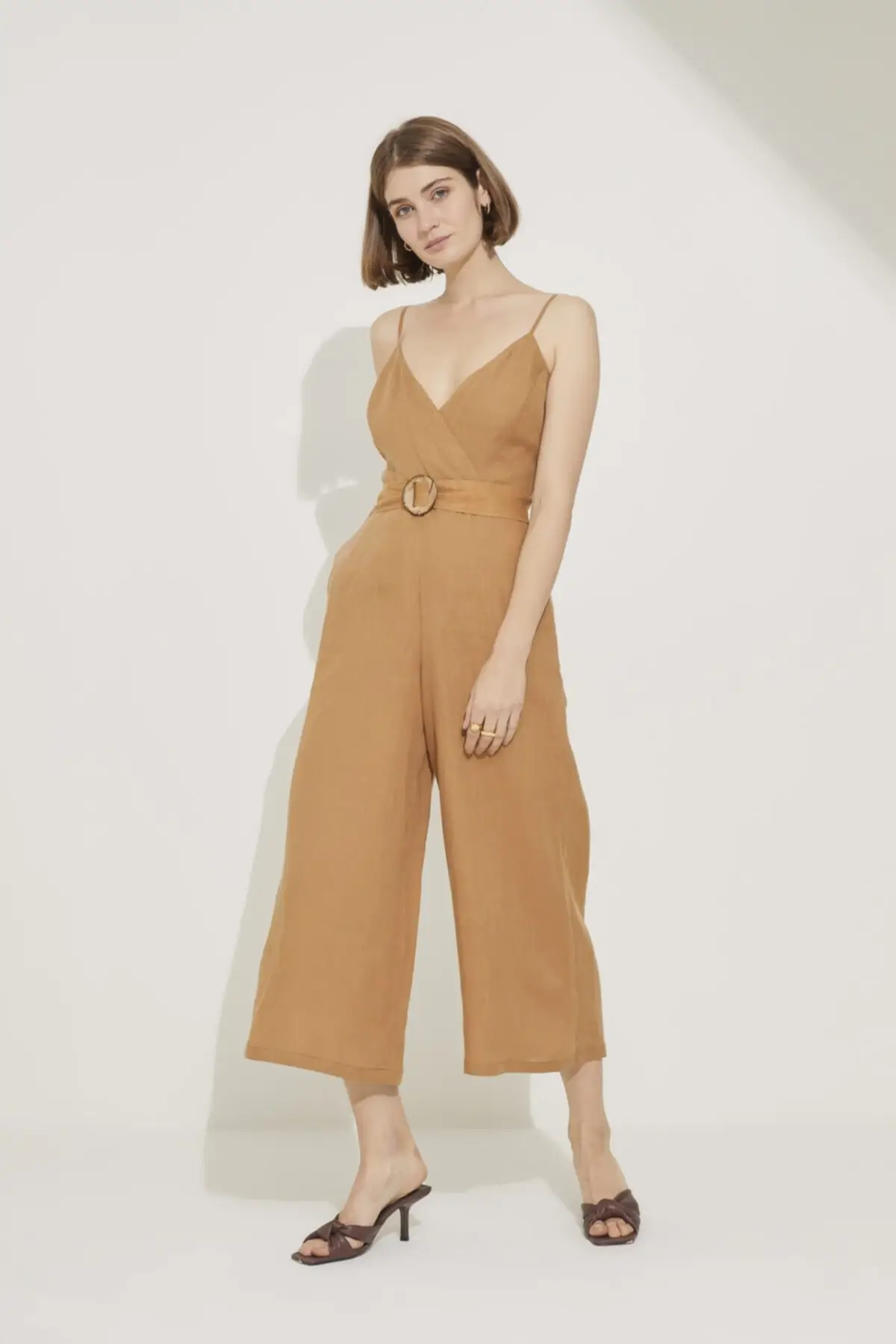 

Women's Overalls Camel cullotte Jumpsuit Hot Style Quality Fabric Sleeveless Baggy Trousers Casual Jumpsuit