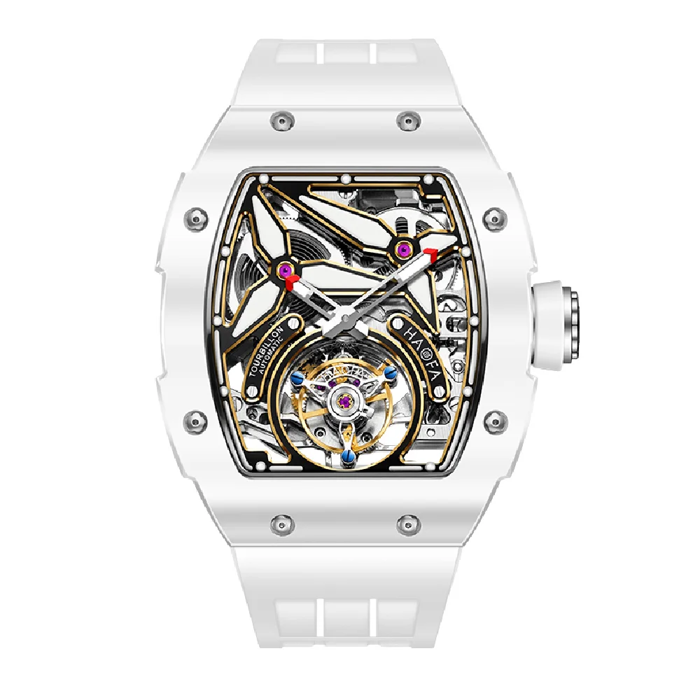 

Haofa Tourbillon Movement Watch for Men Skeleton Ceramic Bezel Self Wind Mechanical Watch Sapphire Waterproof Luminous 1901-2