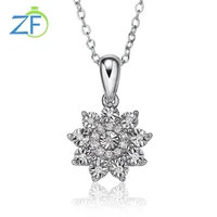 gz zongfa 100 925 sterling silver flower necklace for women 0 07 carats diamond 18 cross chain sparkling pendant fine jewelry