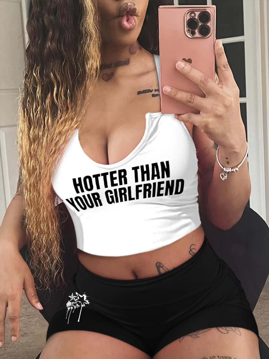 Укороченный топ с буквенным принтом LW + облегающие шорты повседневный летний